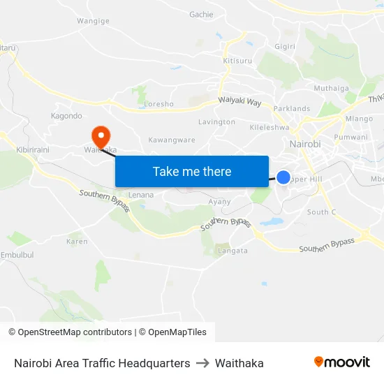 Nairobi Area Traffic Headquarters to Waithaka map