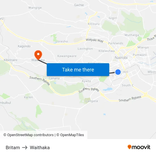 Britam to Waithaka map