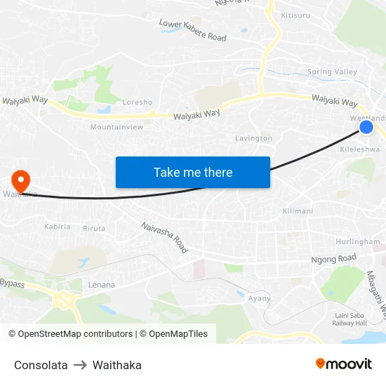 Consolata to Waithaka map