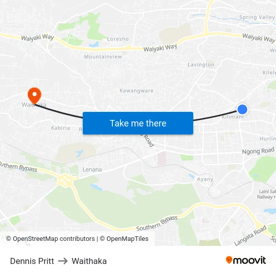 Dennis Pritt to Waithaka map