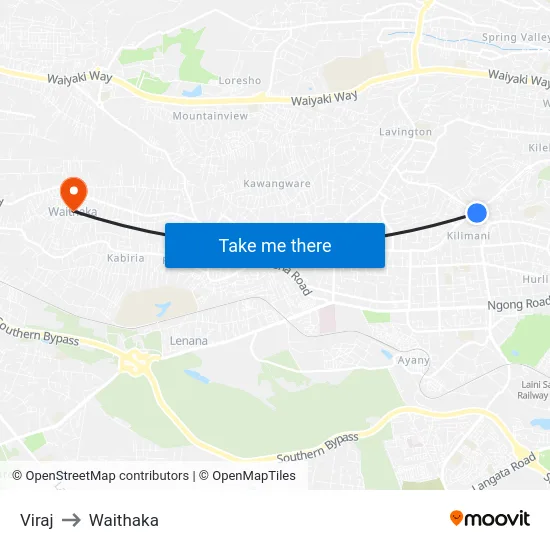 Viraj to Waithaka map