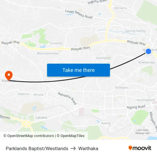 Parklands Baptist/Westlands to Waithaka map