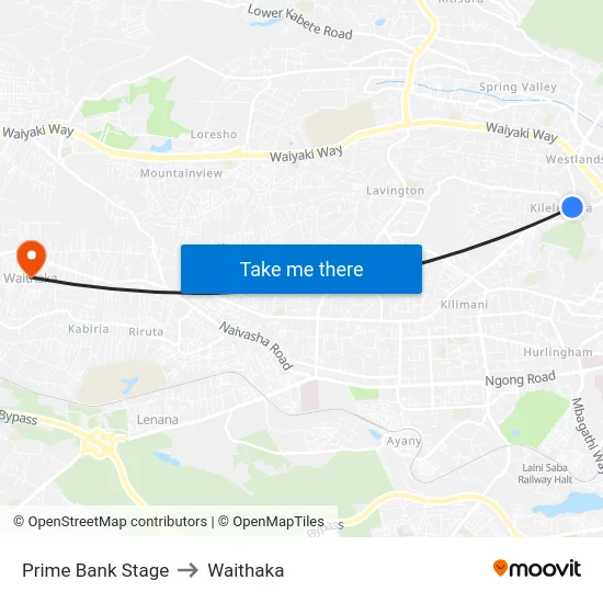 Prime Bank Stage to Waithaka map