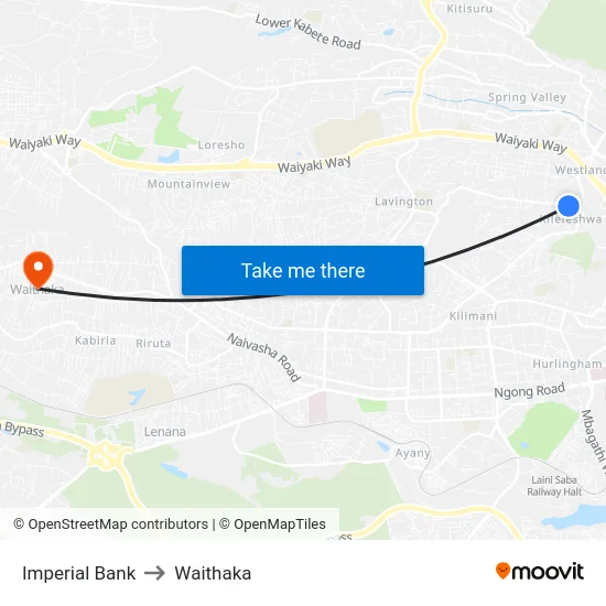 Imperial Bank to Waithaka map