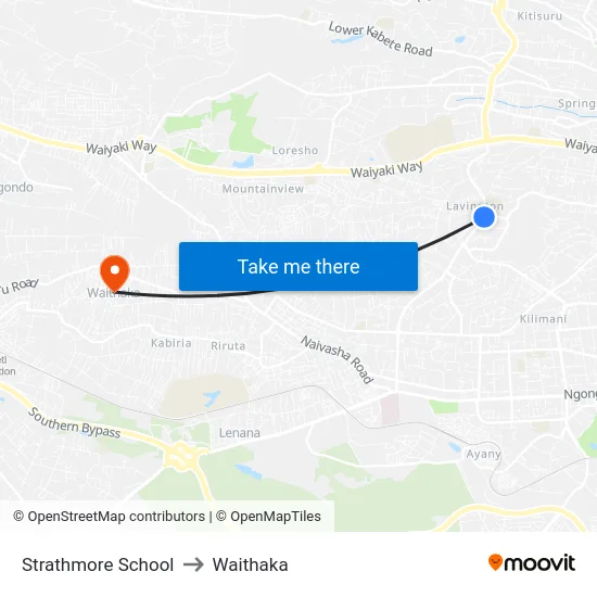 Strathmore School to Waithaka map