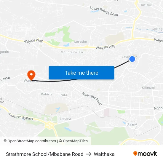 Strathmore School/Mbabane Road to Waithaka map