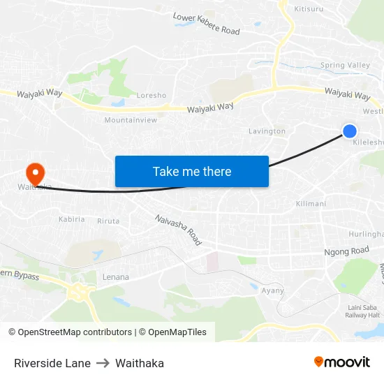 Riverside Lane to Waithaka map
