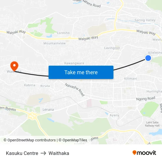 Kasuku Centre to Waithaka map