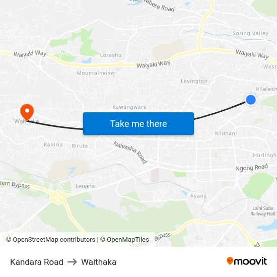 Kandara Road to Waithaka map