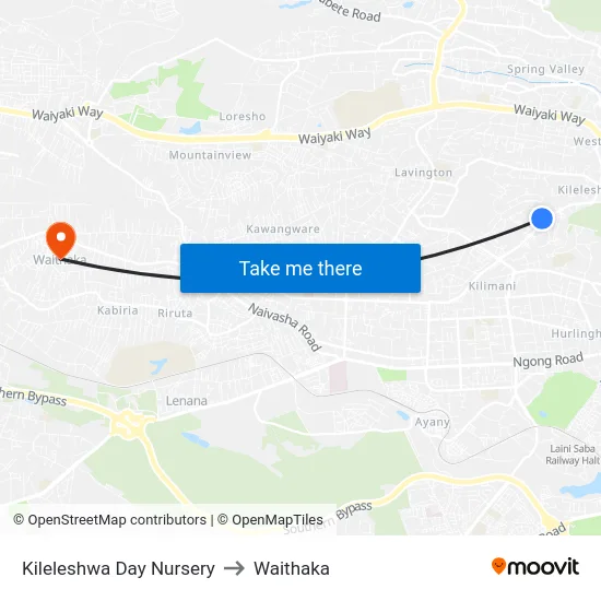 Kileleshwa Day Nursery to Waithaka map
