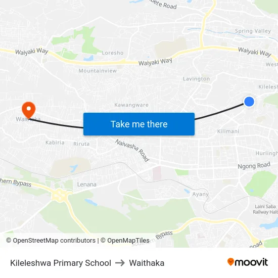 Kileleshwa Primary School to Waithaka map