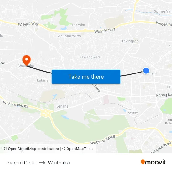 Peponi Court to Waithaka map
