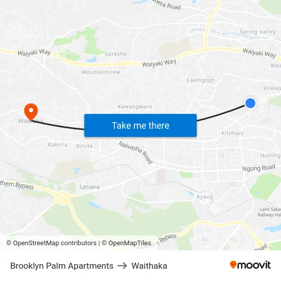 Brooklyn Palm Apartments to Waithaka map