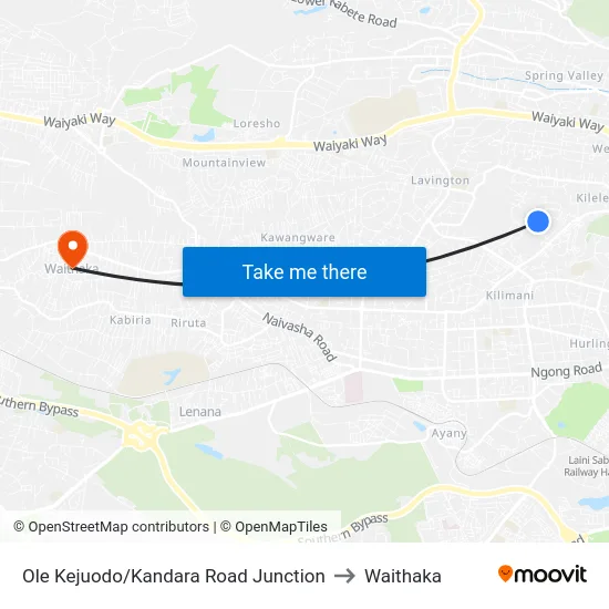 Ole Kejuodo/Kandara Road Junction to Waithaka map