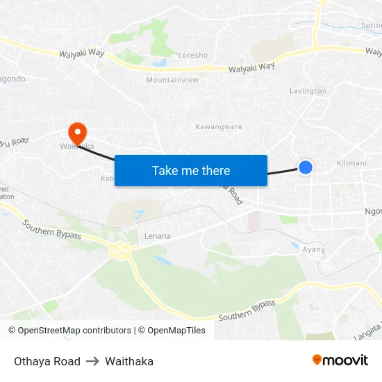 Othaya Road to Waithaka map