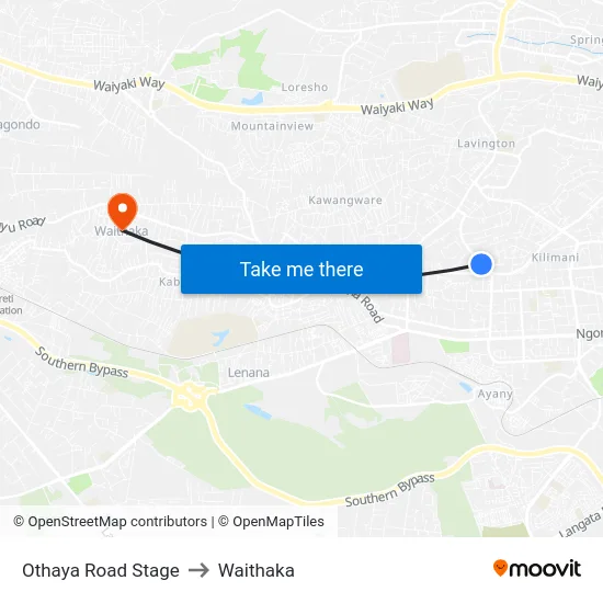 Othaya Road Stage to Waithaka map
