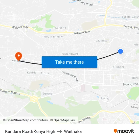 Kandara Road/Kenya High to Waithaka map