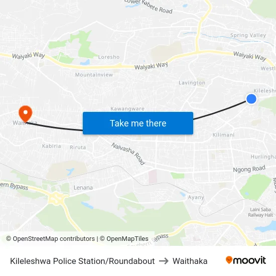 Kileleshwa Police Station/Roundabout to Waithaka map