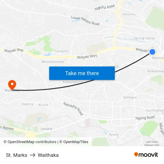 St. Marks to Waithaka map