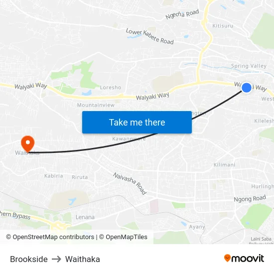 Brookside to Waithaka map