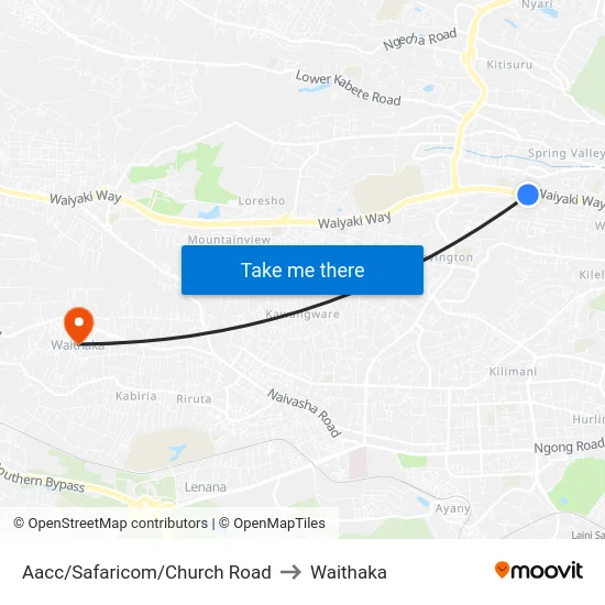 Aacc/Safaricom/Church Road to Waithaka map
