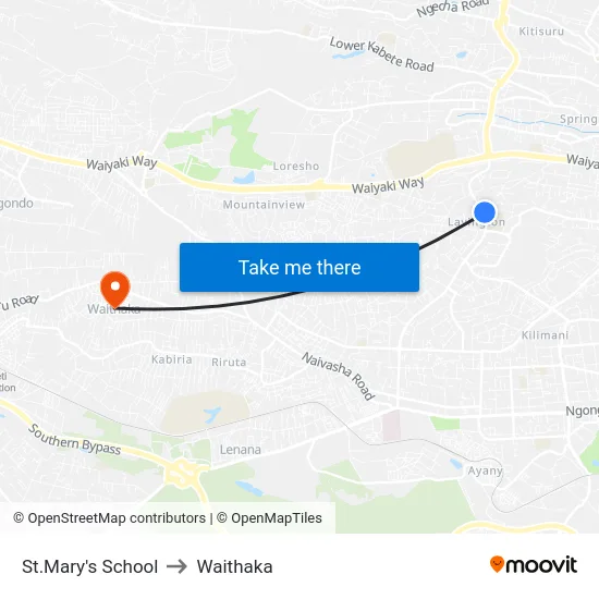 St.Mary's School to Waithaka map
