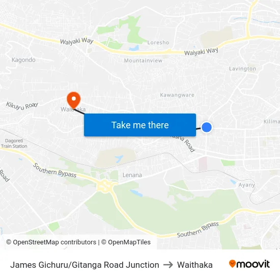 James Gichuru/Gitanga Road Junction to Waithaka map