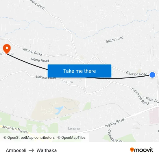 Amboseli to Waithaka map