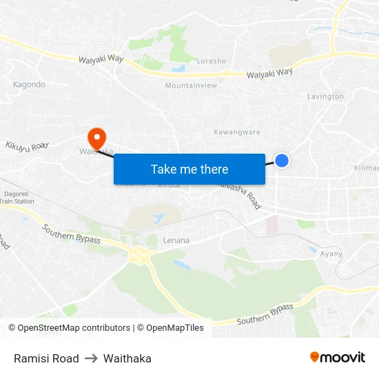 Ramisi Road to Waithaka map