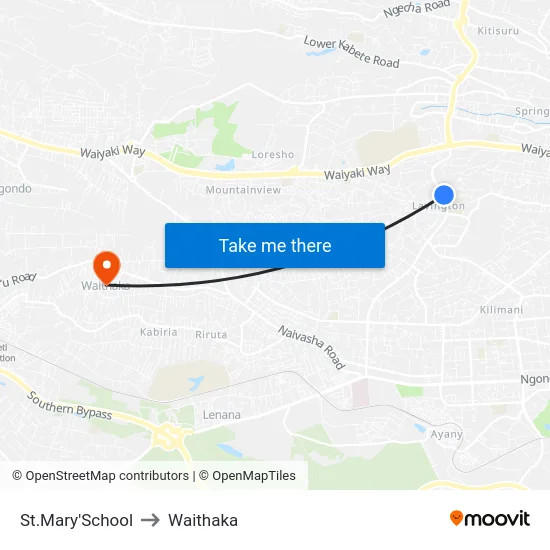 St.Mary'School to Waithaka map