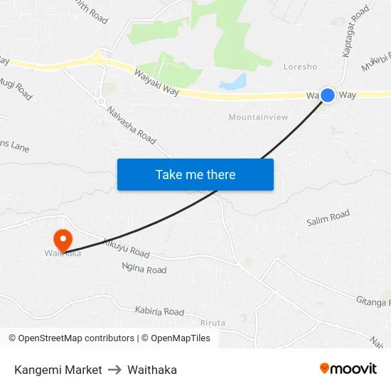 Kangemi Market to Waithaka map