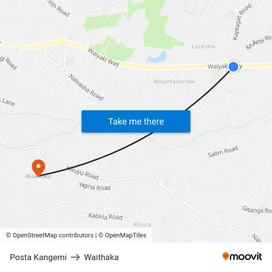 Posta Kangemi to Waithaka map