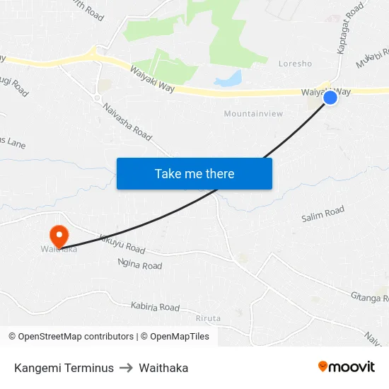 Kangemi Terminus to Waithaka map