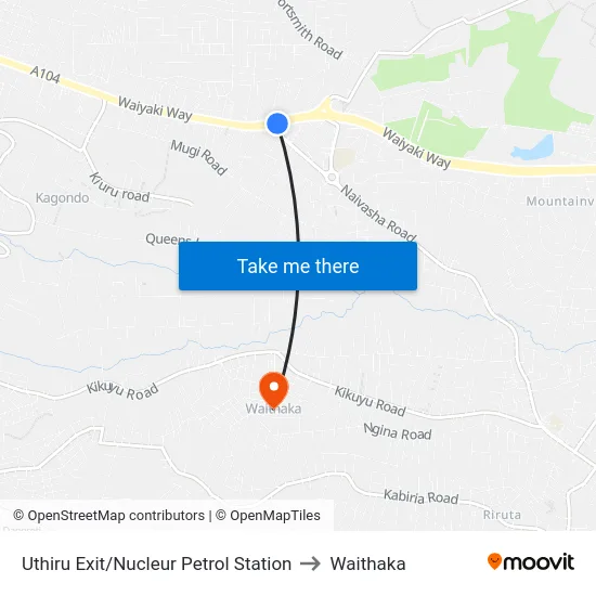Uthiru Exit/Nucleur Petrol Station to Waithaka map