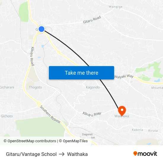 Gitaru/Vantage School to Waithaka map