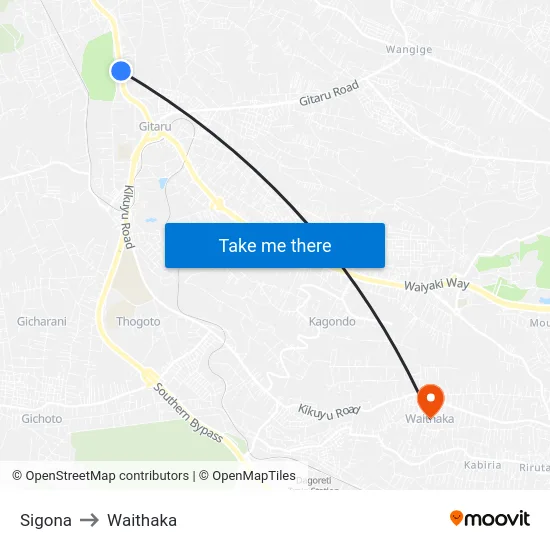 Sigona to Waithaka map