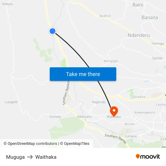 Muguga to Waithaka map