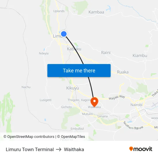 Limuru Town Terminal to Waithaka map