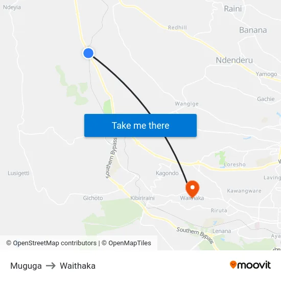 Muguga to Waithaka map