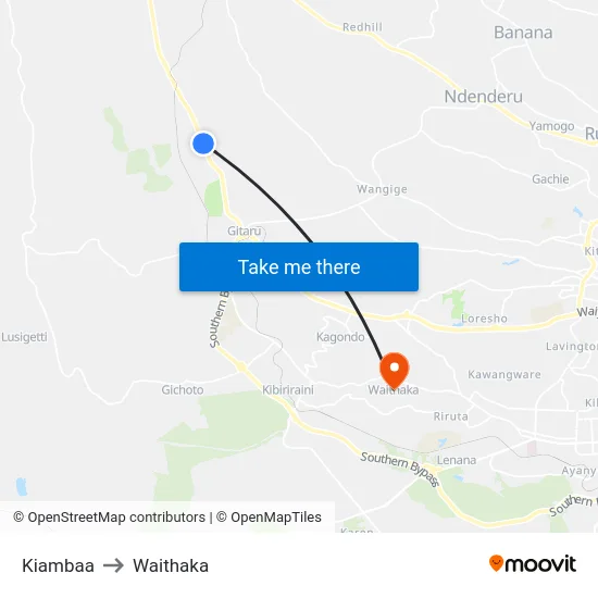 Kiambaa to Waithaka map