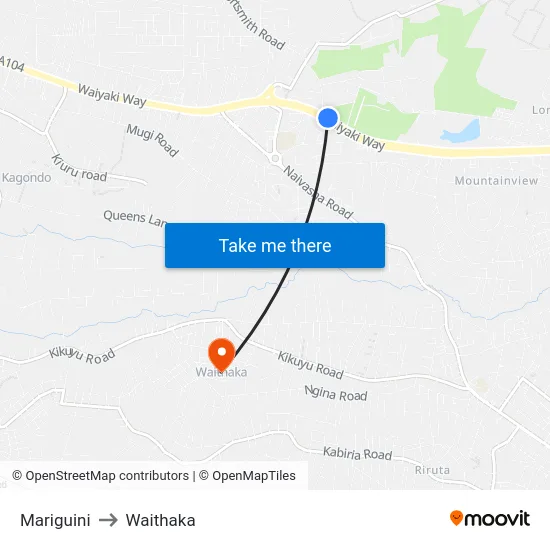 Mariguini to Waithaka map