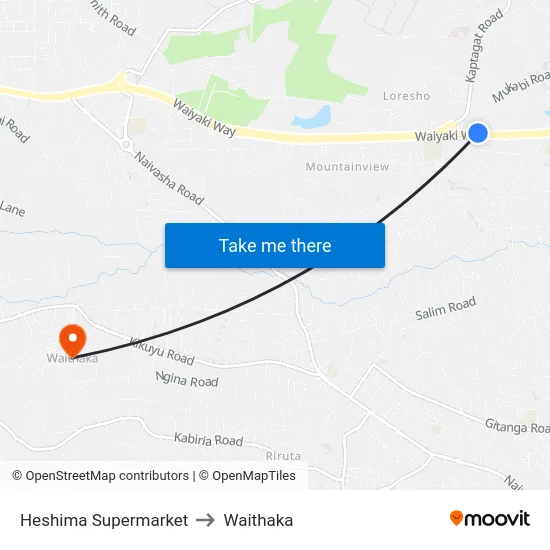 Heshima Supermarket to Waithaka map