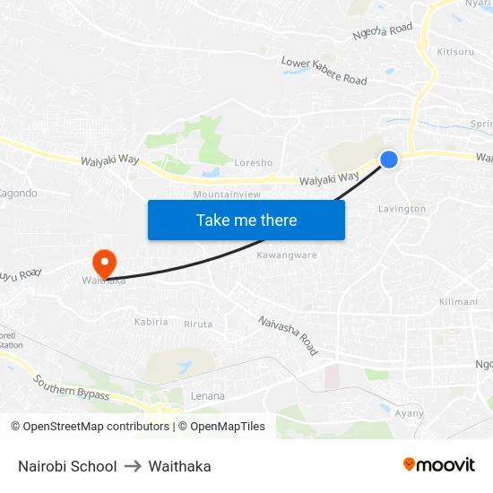 Nairobi School to Waithaka map