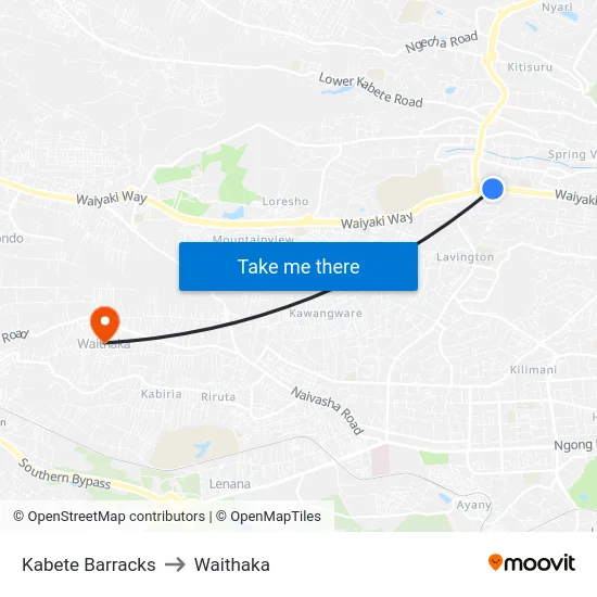 Kabete Barracks to Waithaka map