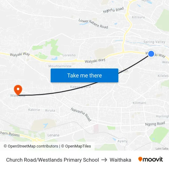 Church Road/Westlands Primary School to Waithaka map
