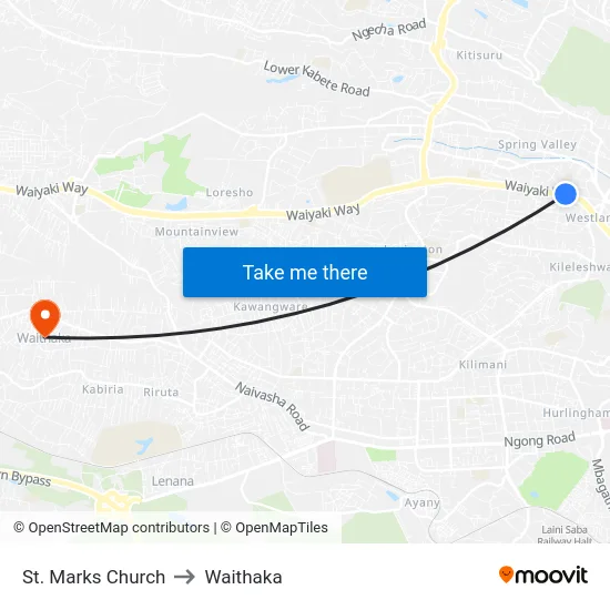 St. Marks Church to Waithaka map