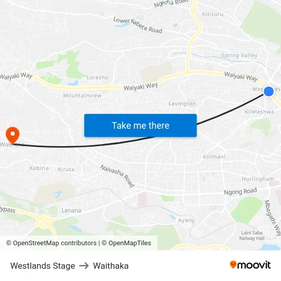 Westlands Stage to Waithaka map