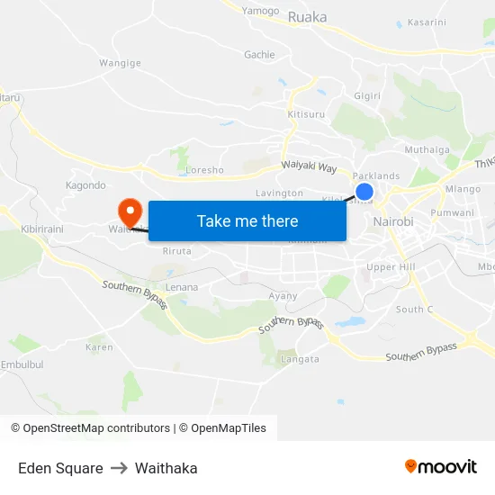 Eden Square to Waithaka map