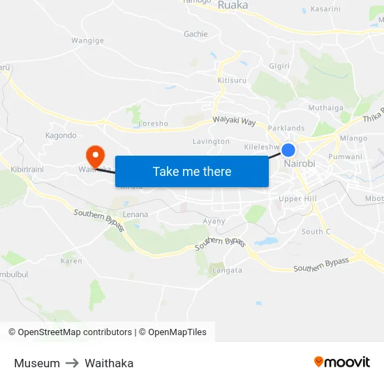 Museum to Waithaka map