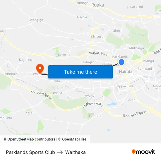 Parklands Sports Club to Waithaka map
